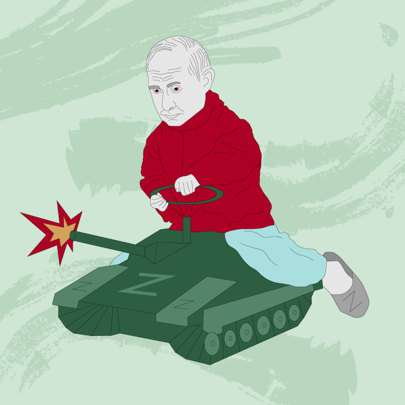 "Stop Putin's War Games". Illustration by Olha Verpahovska.