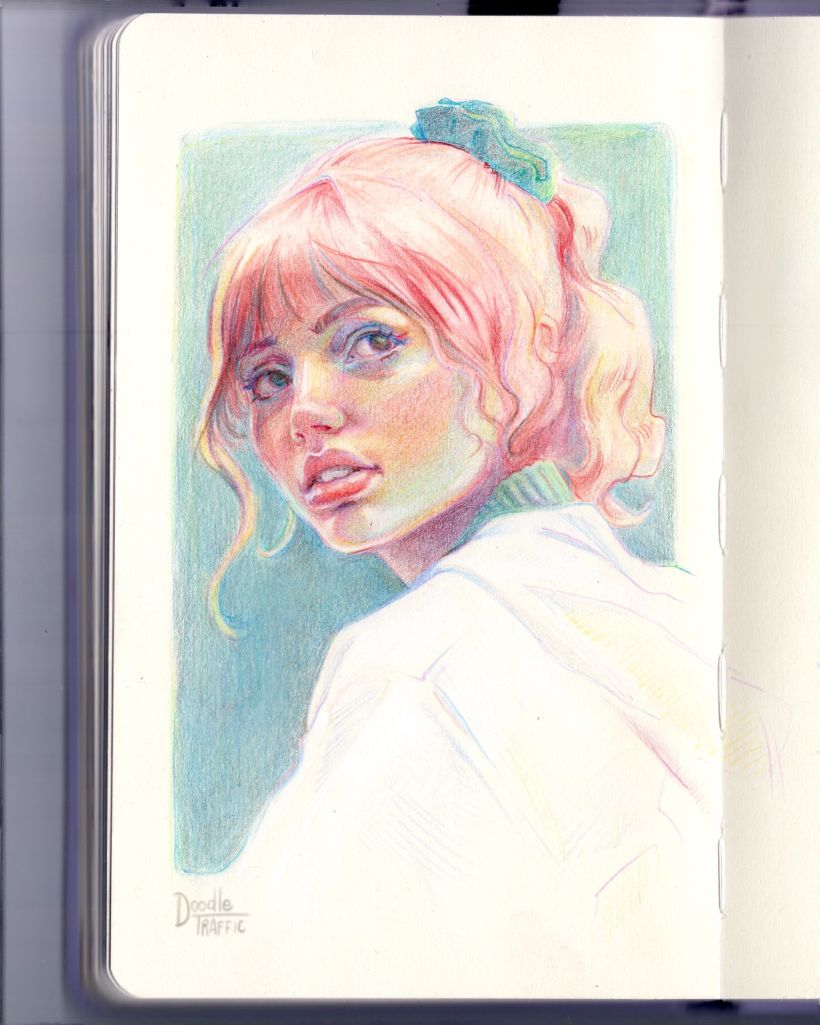 Portrait of Chrissy Cunningham from Stranger Things 4  - scanned page from my Sketchbook