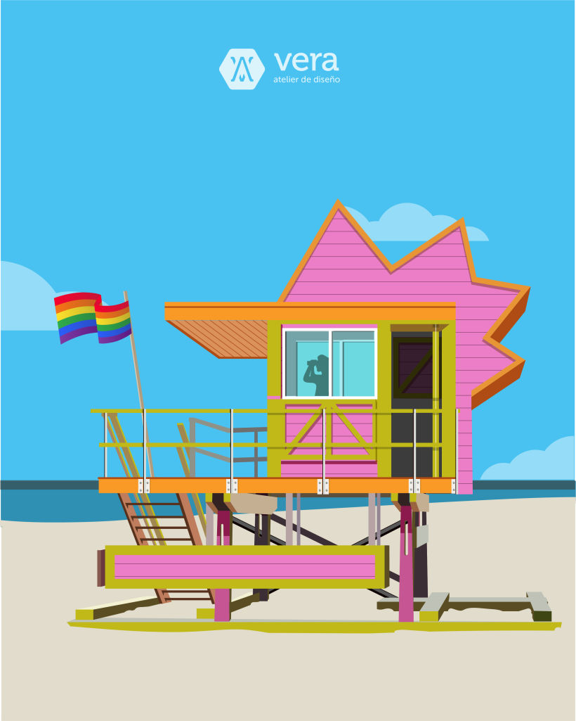Ilustraciones casetas vigilantes playa Miami 3