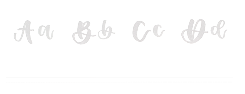 A preview of the brush lettering worksheet alphabet writing exercise.
