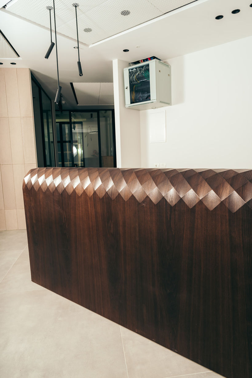 3D wood textiles | reception desk