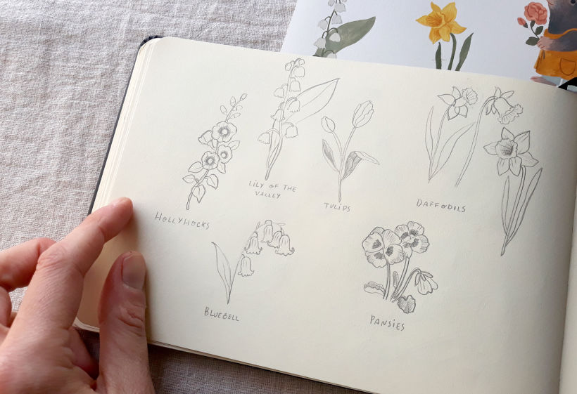Choosing and sketching the flowers 