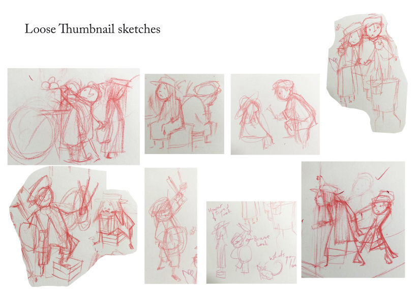 Thumbnail sketches of the two protagonists interacting