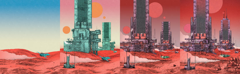 Heres a sequence of some of the test renders as I built up the scene and colors.