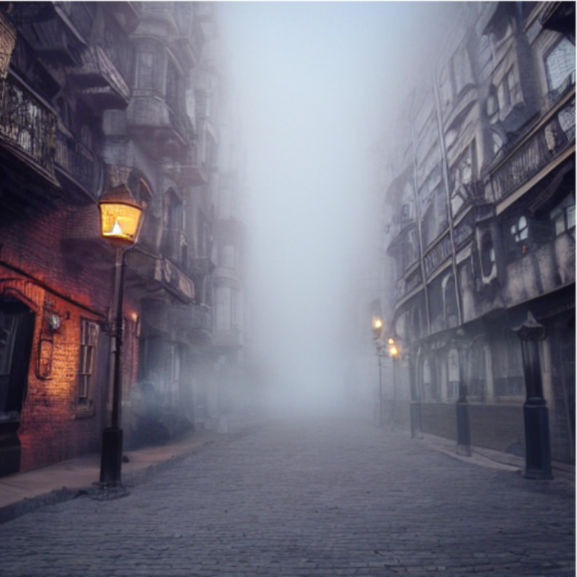 Las calles de Benidea en una noche de Niebla