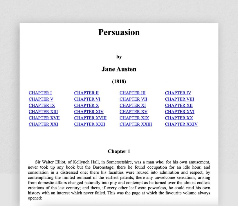 Die Titelseite von Jane Austens "Persuasion", via gutenberg.org.