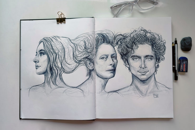 Intentando ilustrar a Saoirse Ronan, Tilda Swinton y Timothée Chalamet