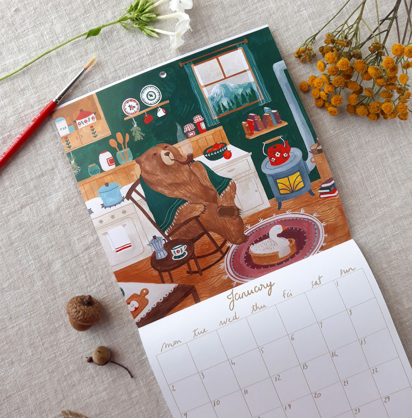 Happy bear in his cosy cabin for the January spread 
