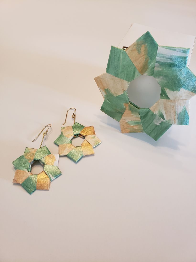 Earrings and pin - gold and green