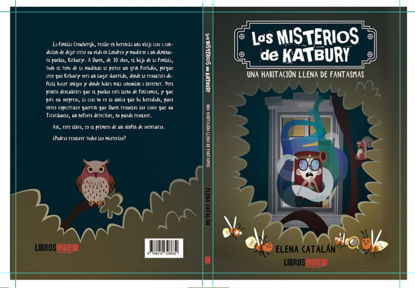 Prueba de maquetación de la portada y contraportada de "Los misterios de Katbury"