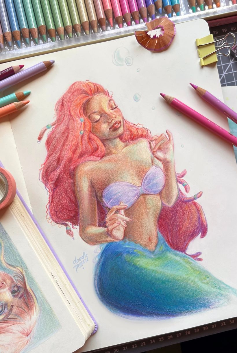 Halle Bailey as "The Little Mermaid" 🧜🏽‍♀️ - Colored Pencil Drawing  2