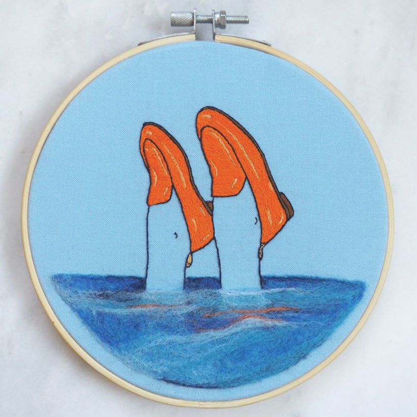 merino wool/cotton on cotton framed in a bamboo embroidery hoop.