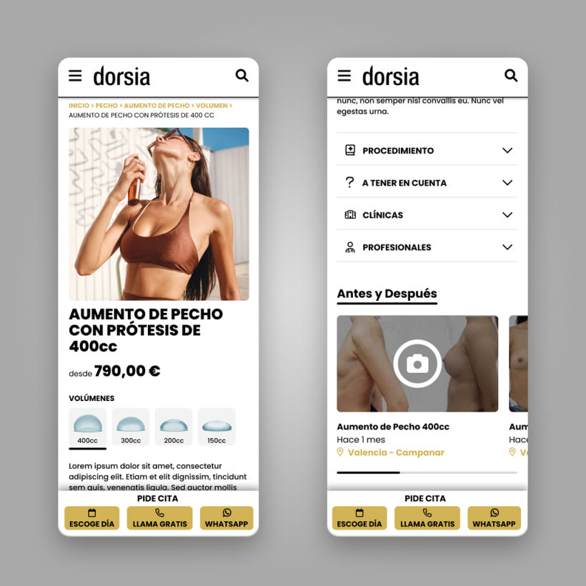 Rediseño web Clínicas Dorsia versión móvil 2
