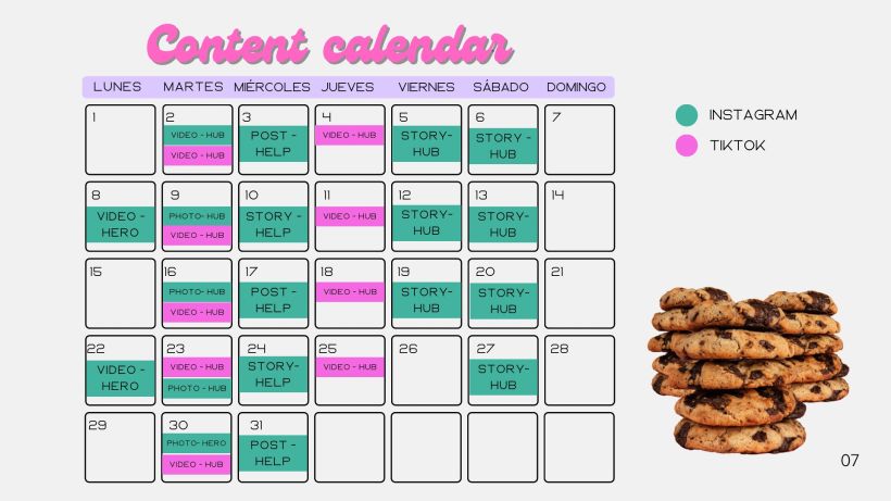 This is our model content calendar. We are going to work around these days trying them out throughout the upcoming months.