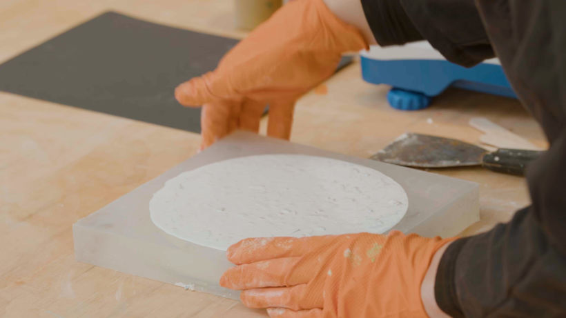 Shake the mold to avoid air bubbles and inconsistencies.