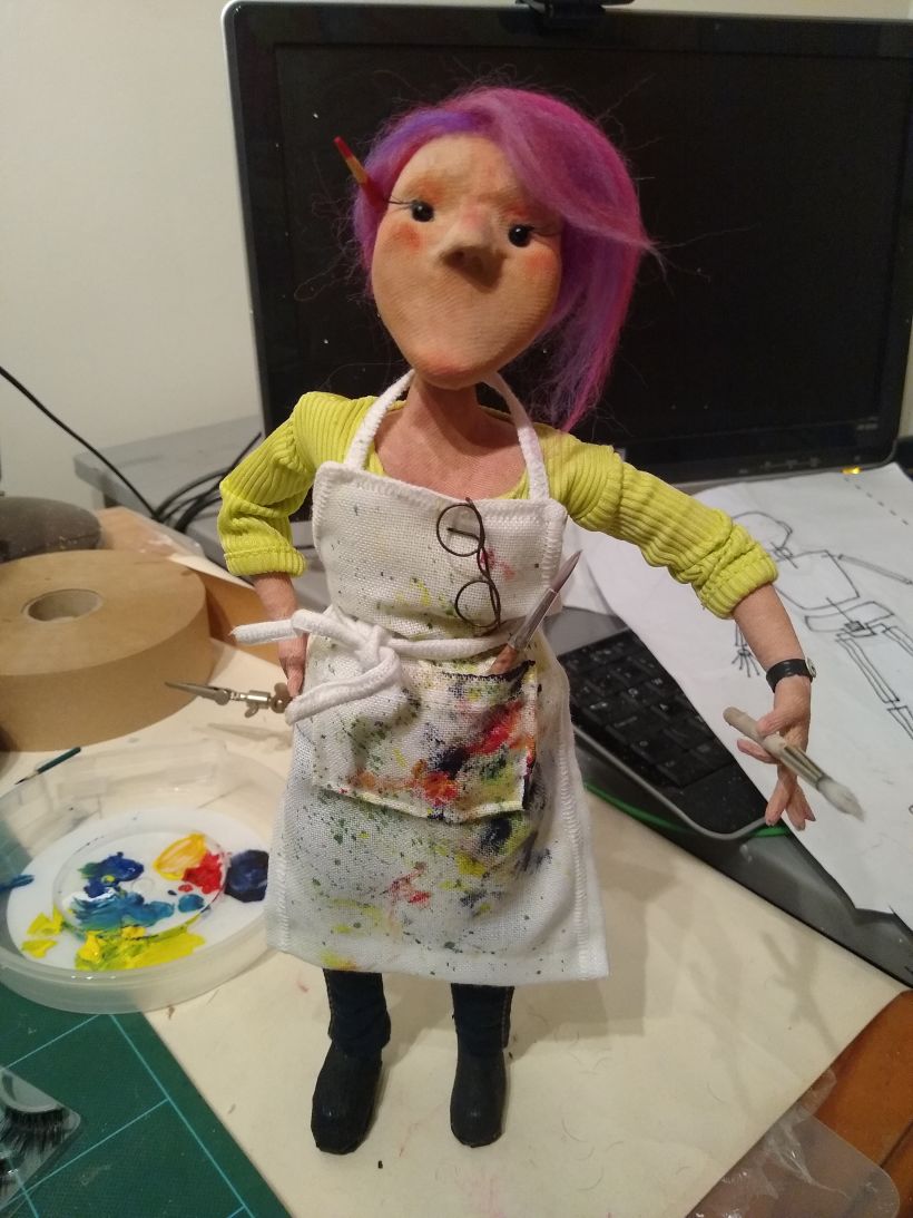 Added mess to my apron, some crazy alter ego pink hair, watch and pencil accessories. Just need mouth, eyebrows to be made.