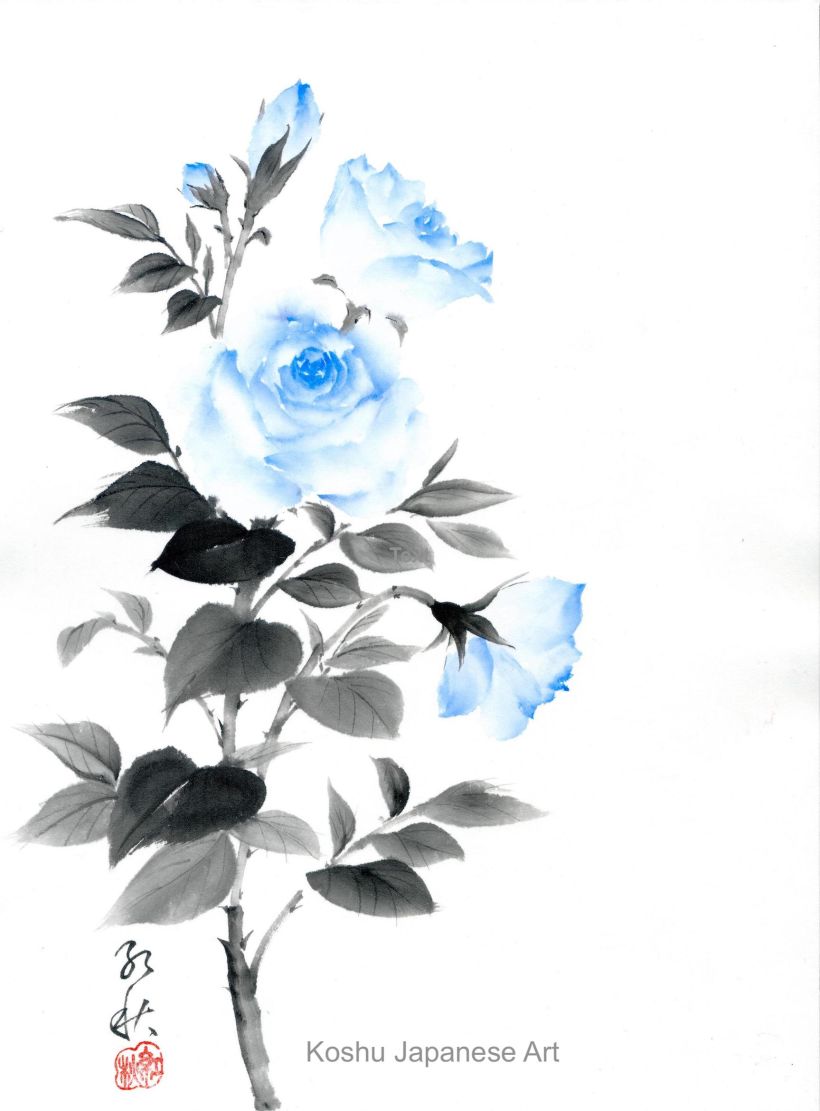Blue rose in Tsuketate hou by Koshu