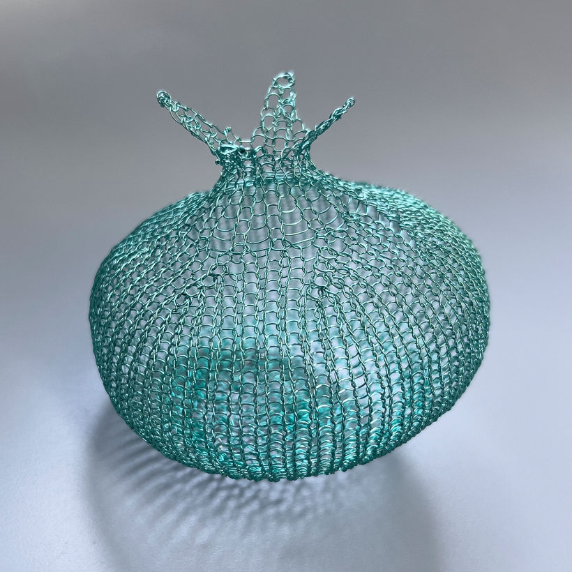 Wire crochet pomegranate made in the ISK technique, unique home decor piece fun to make   3