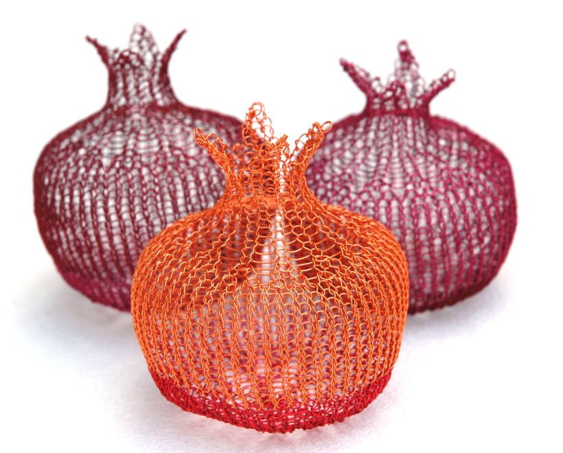 Wire crochet pomegranate made in the ISK technique, unique home decor piece fun to make   5