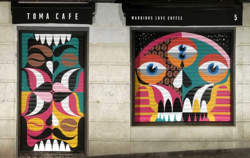Homes Tone creative duo works: @homes_tone : @drhomes & @rafa_bertone  Para TOMA CAFE Olavide / Mural made in collaboration with Dr Homes For TOMA CAFE Olavide 1