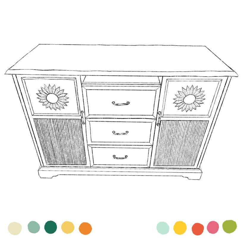 I traced my furniture inside of Procreate and included my color palettes. This made the sketching phase easier for me.