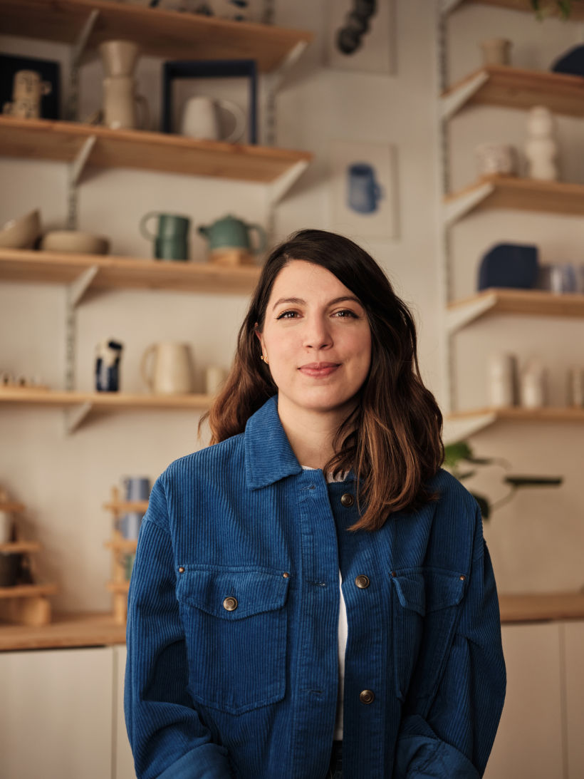 Clara of Clarina Ceramics photographed at her studio in Madrid.