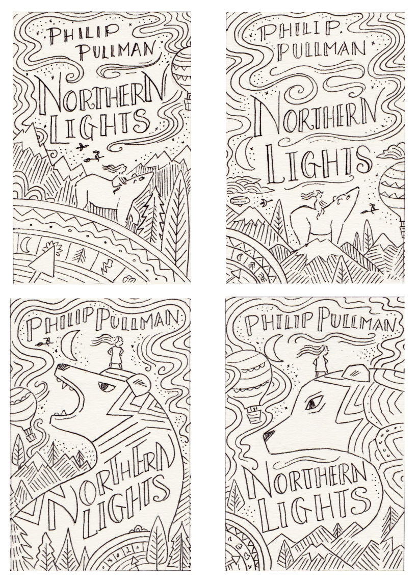 Four rough designs for the 'NORTHERN LIGHTS' cover