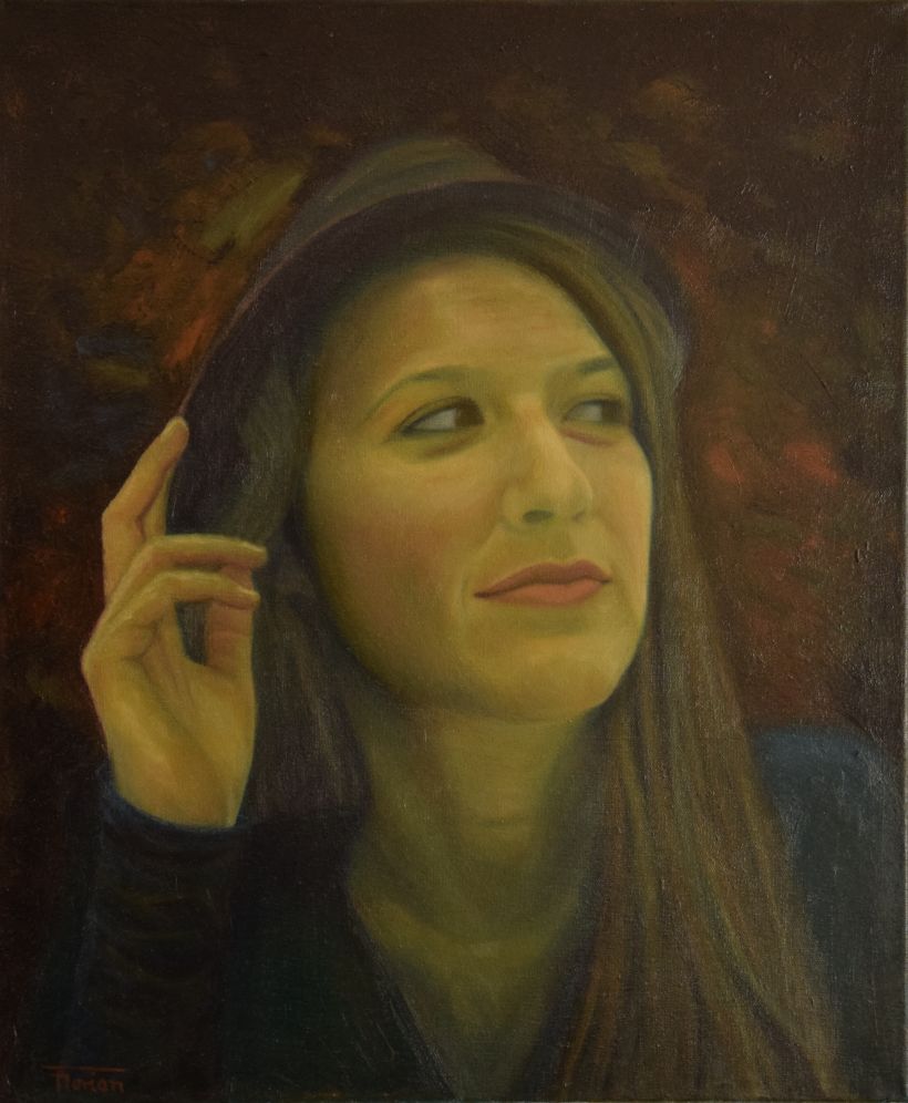 Girl with Hat, Oil on Canvas, 50 x 60 cm