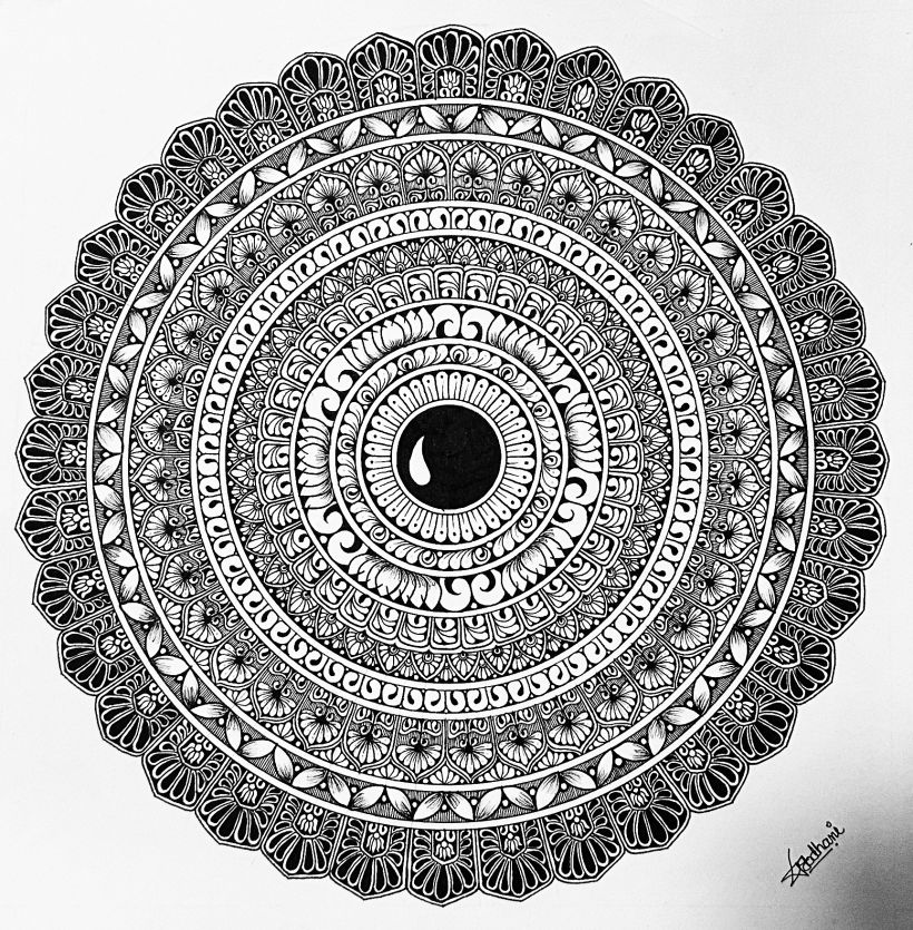 Hand Drawing Mandala-Black & White Unique Semi-Circle Mandala Art. | eBay