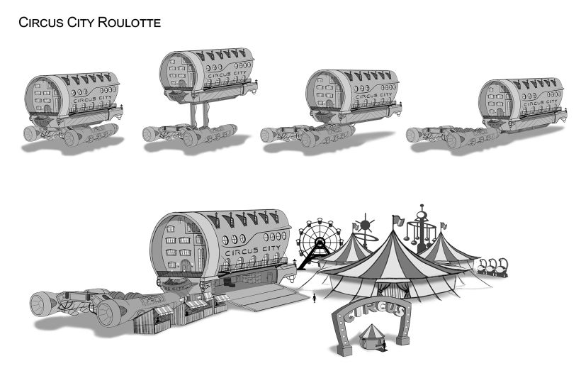 Tren Circo Ciudad: Mi proyecto del curso: Concept art para animación: diseña entornos mágicos 8