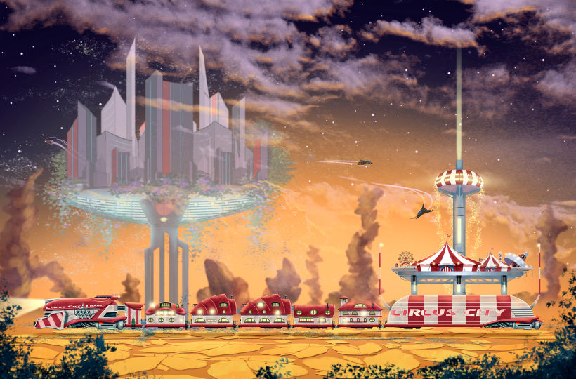 Tren Circo Ciudad: Mi proyecto del curso: Concept art para animación: diseña entornos mágicos 12