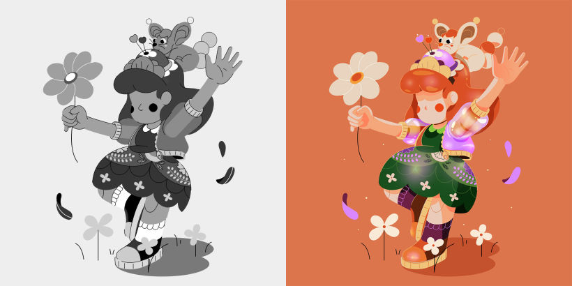 Refined illustration, first in BW and second in full colour.