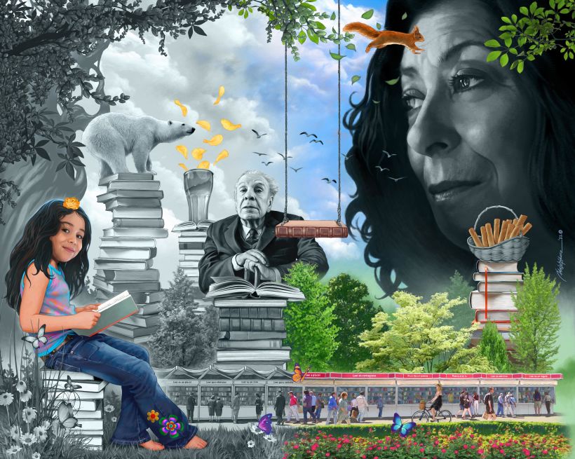 Cartel homenaje a Almudena Grandes para la campaña de Libros a la Calle 2022