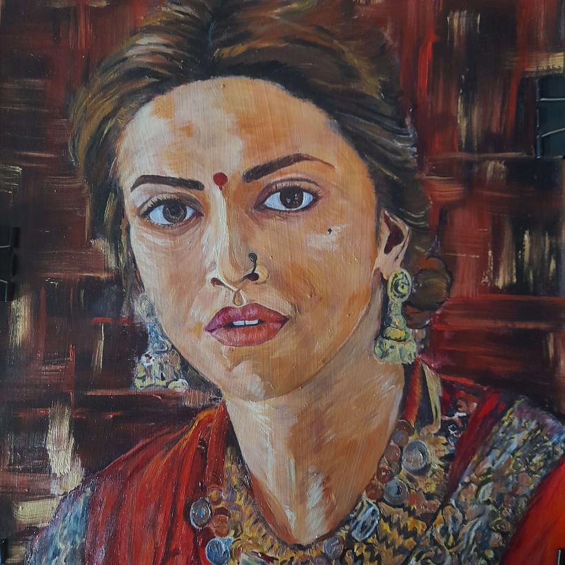 Portrait réaliste à l'huile : détails et expressions. Deepika Padukone 2