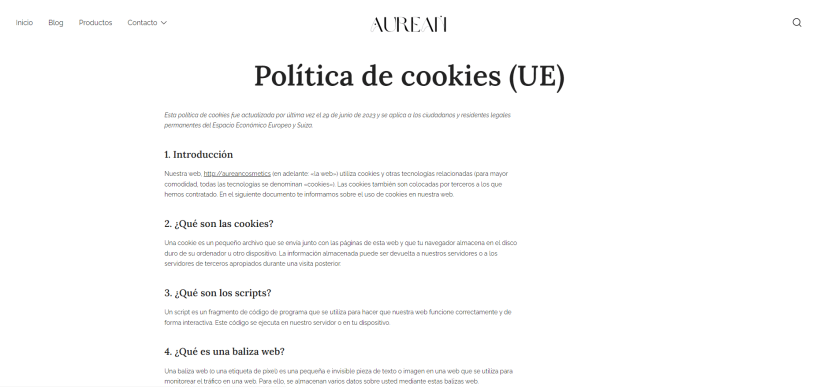 Página de contacto - Política de cookies