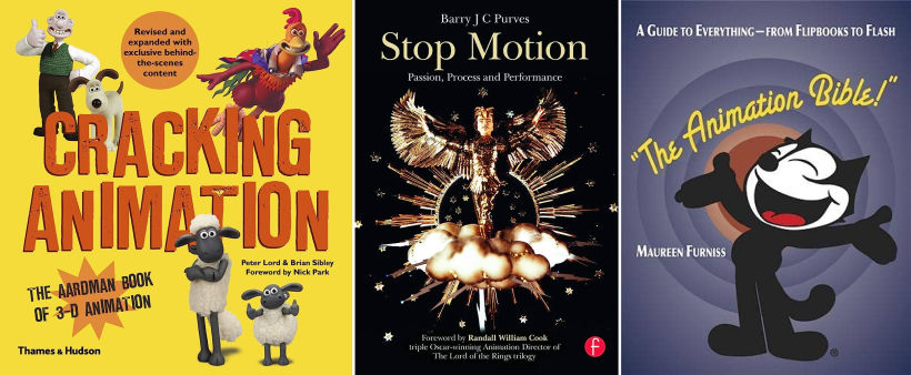 libros para aprender stop motion"Cracking Animation", "Stop Motion: Passion, Process and Performance" y "The Animation Bible"
