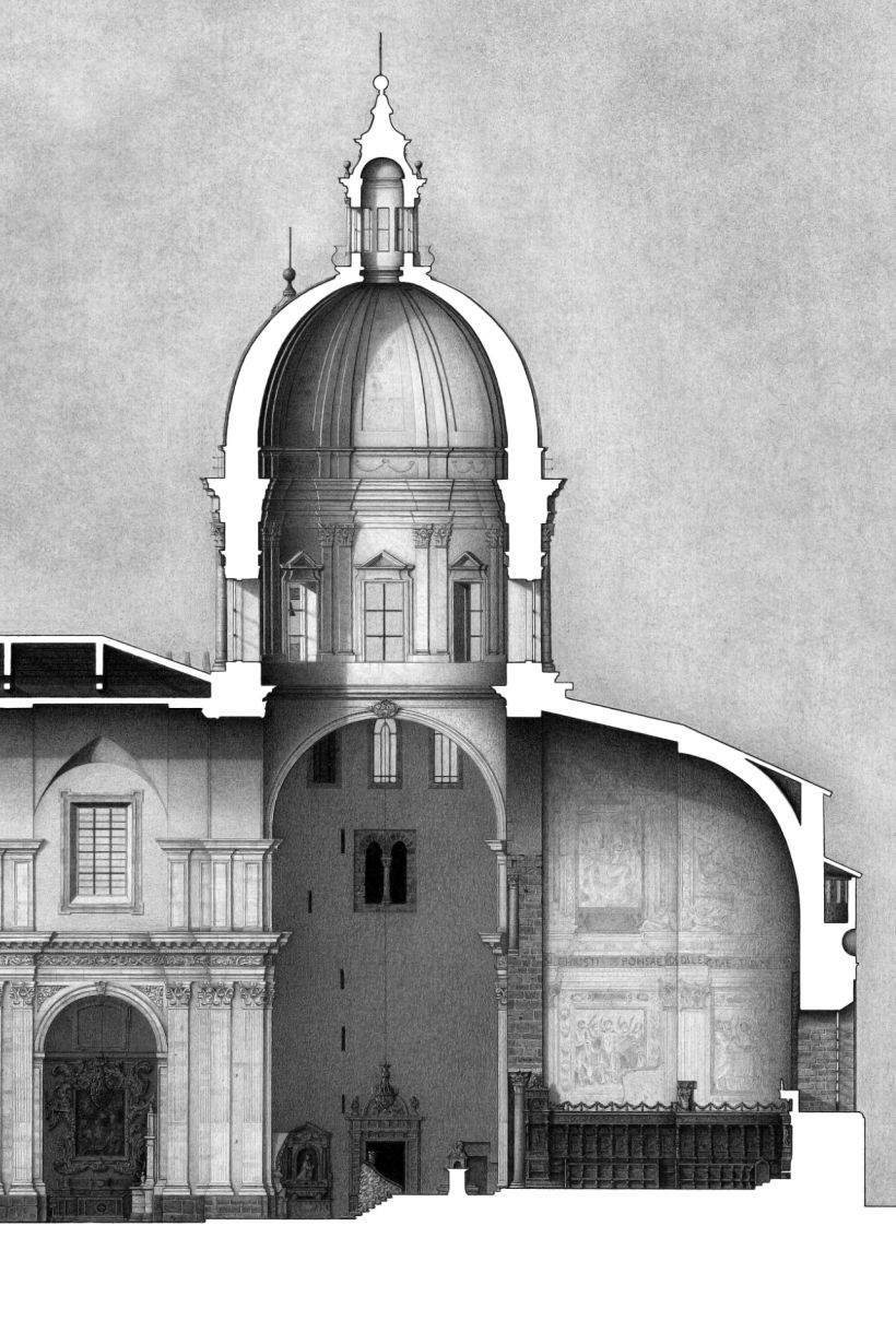 Dettaglio sezione della Cattedrale di Catania, grafite su carta, 2023