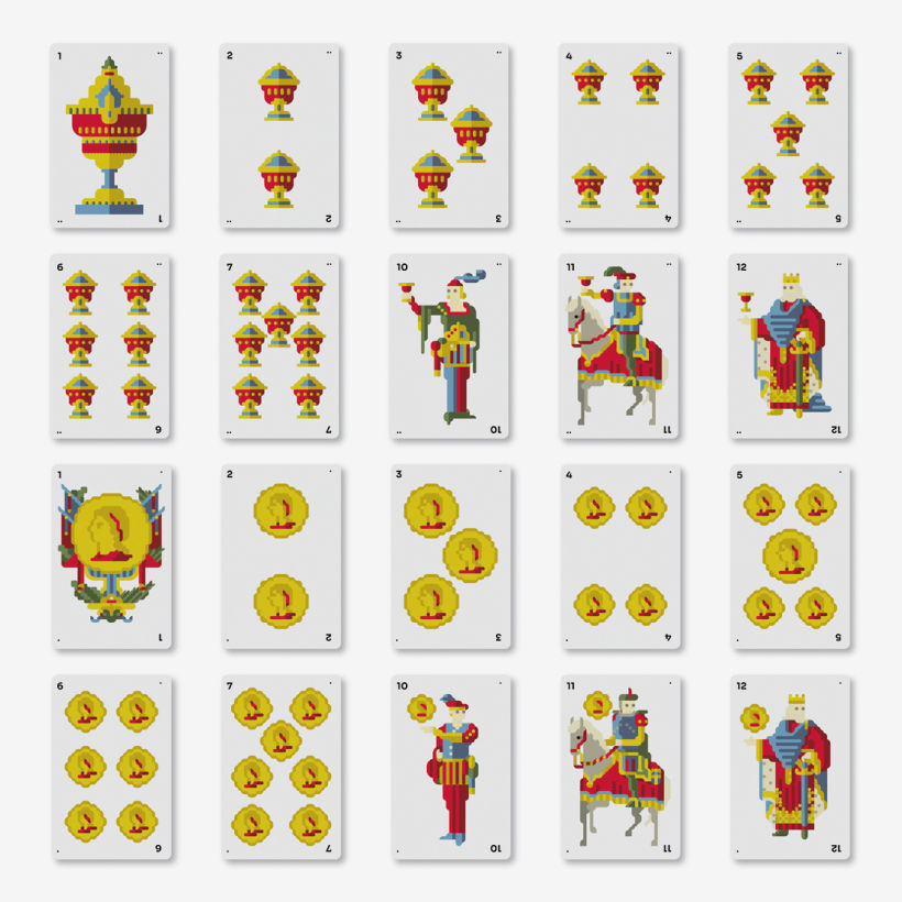 Diseño estilo “pixel-art” de baraja española de naipes