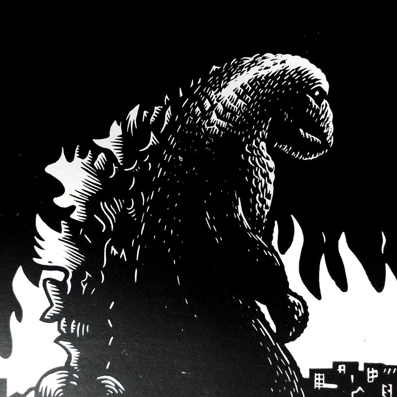 Detail closeup of Godzilla.