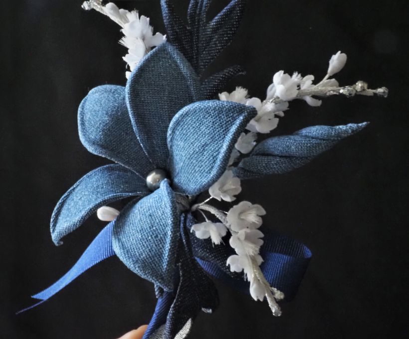 Denim Flower Boutonniere (closeup)