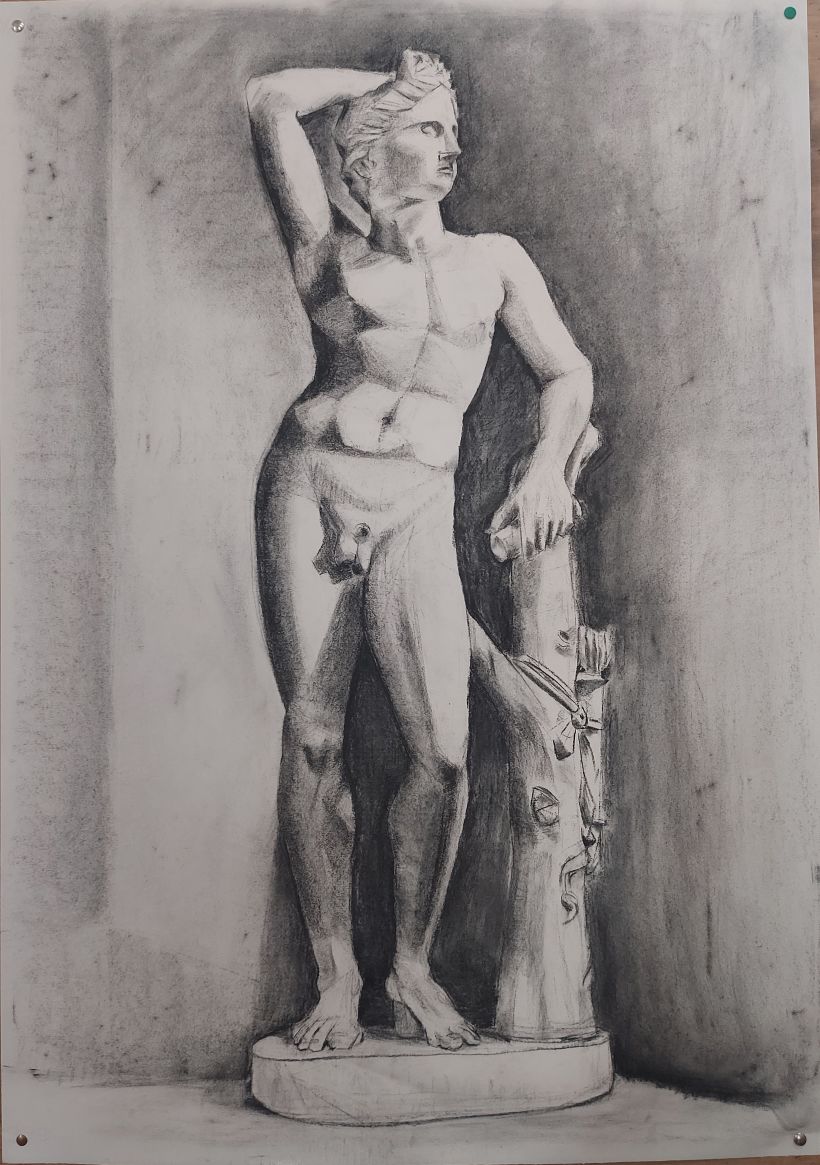 Dibujo de estatua. Efebo como Aristeo. Carboncillo sobre papel. 70x100.