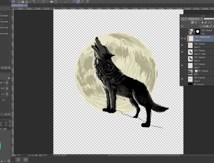 Ilustración del lobo realizada con Clip Studio Paint