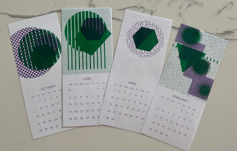 Green and Purple prints on printer paper