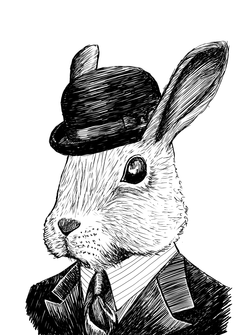 Ilustracion propia de conejo Blanco, a mano alzada con Clip Studio Paint