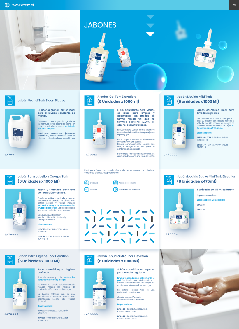 Catálogo de productos de higiene profesional para AXAM 15