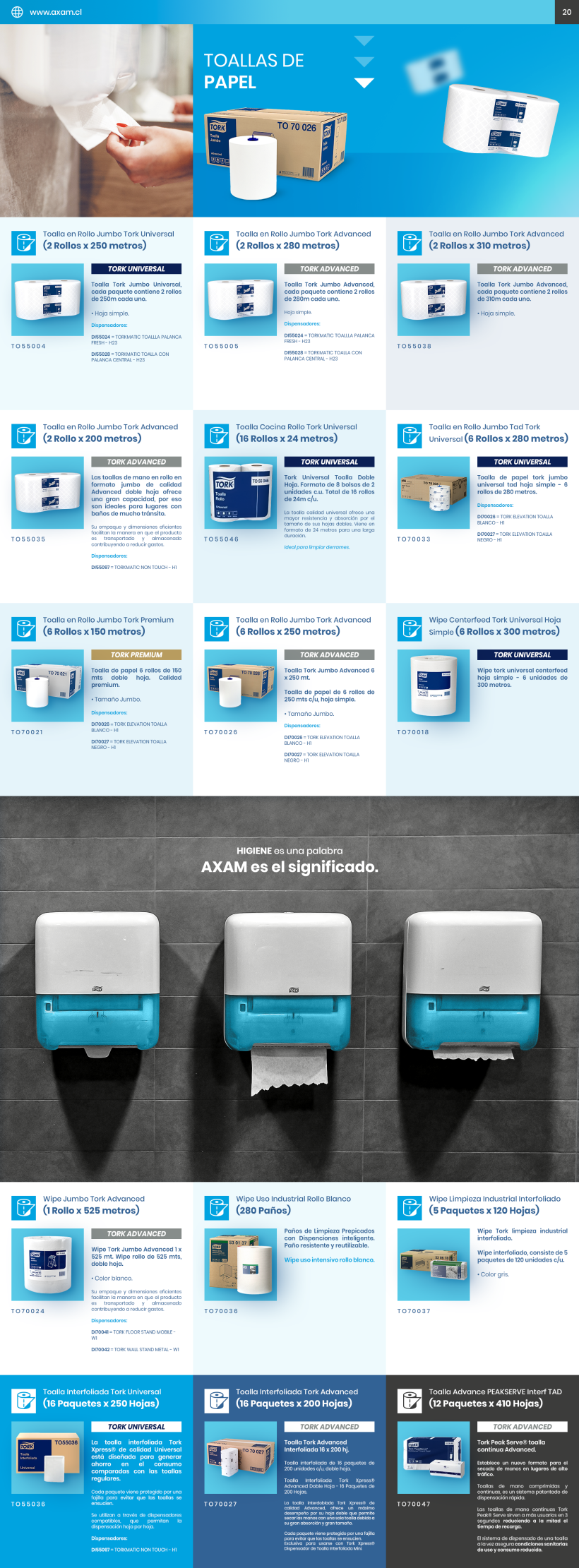 Catálogo de productos de higiene profesional para AXAM 16