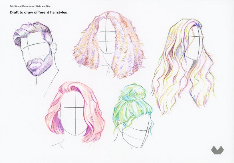 Drawing different hairstyles with Gabriela's templates