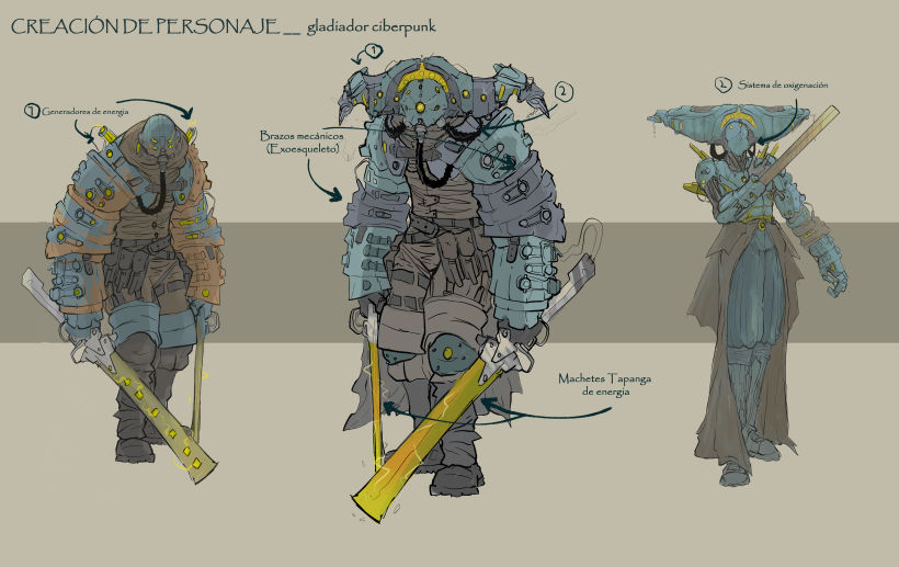 Mi proyecto del curso: Diseño de personajes para concept art_ Gladiador Ciberpunk 5