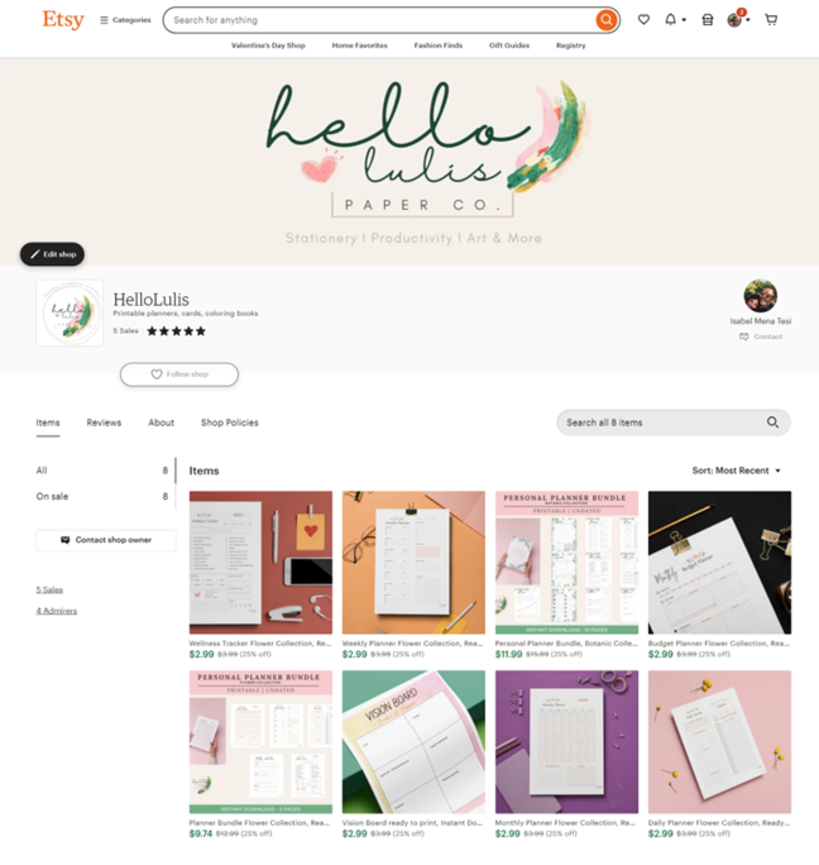 My project for course: Creating an Etsy Store from Scratch HelloLulis 1