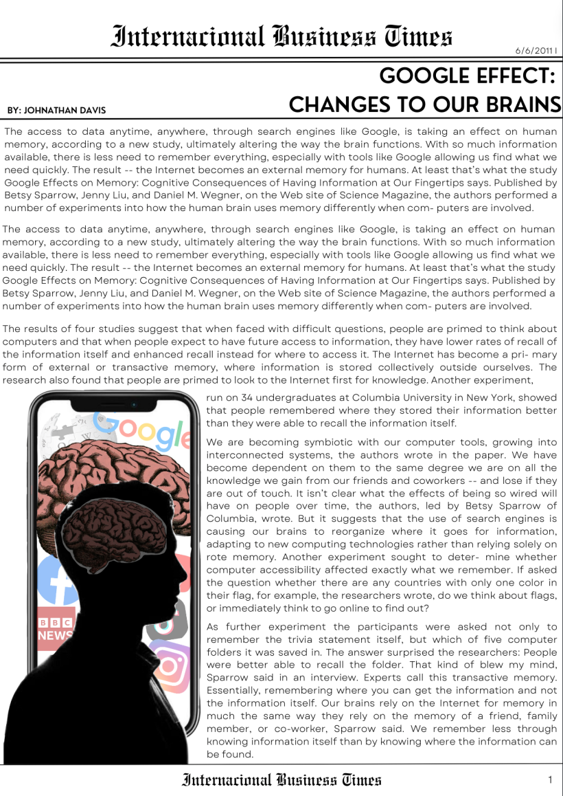 Mi proyecto del curso: Ilustración Editorial (Google Effect: Changes to our Brains) 3